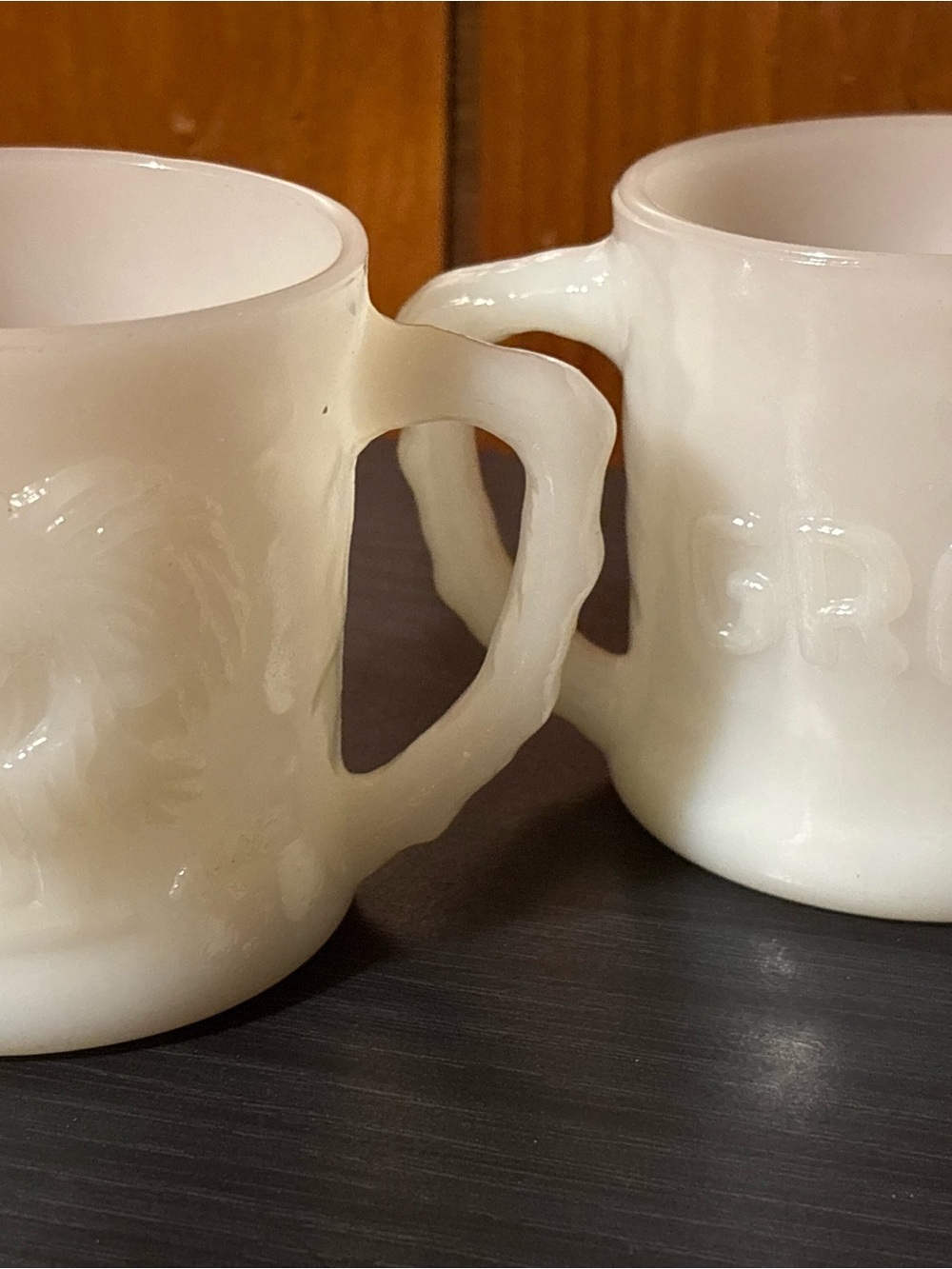 2pc White Milk Glass Coffee Mugs Grog BC Comics 8 fl oz vintage 1960’s